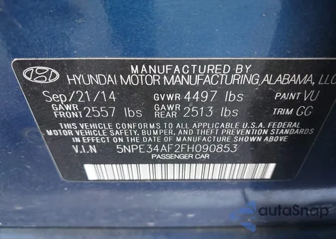 2015 Hyundai Sonata Sport z USA, uszkodzony, nr VIN 5NPE34AF2FH090853